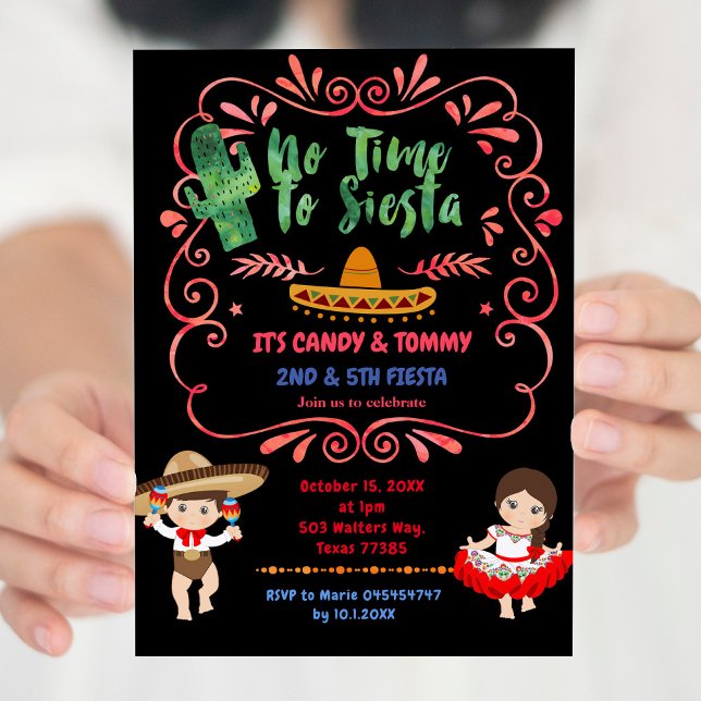  Mexican Cactus Fiesta Sibling Combined Birthday   Invitation (Creator Uploaded)