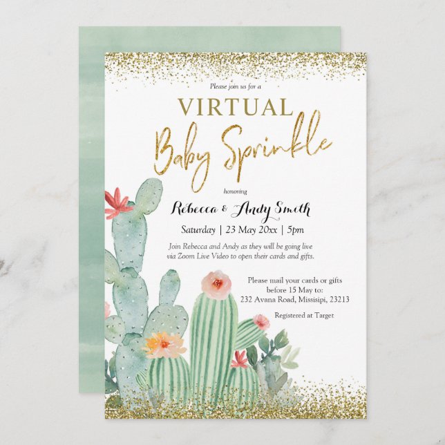 Mexican Cactus Virtual Baby Sprinkle Invitation (Front/Back)