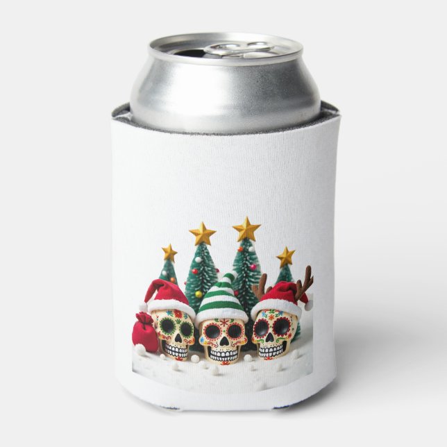 Mexican Calavera Santa Flower Sugar Skull Christma Can Cooler (Can Front)