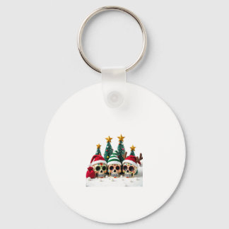 Mexican Calavera Santa Flower Sugar Skull Christma Key Ring