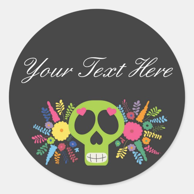 Mexican Calavera Sugar Skull Floral Edgy Boutique Classic Round Sticker (Front)