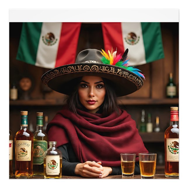 Mexican Cantina Portrait — Woman in Charro Sombrer Photo Print (Front)