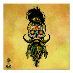 Mexican Capital Head Hipster skulls bearded and so Poster