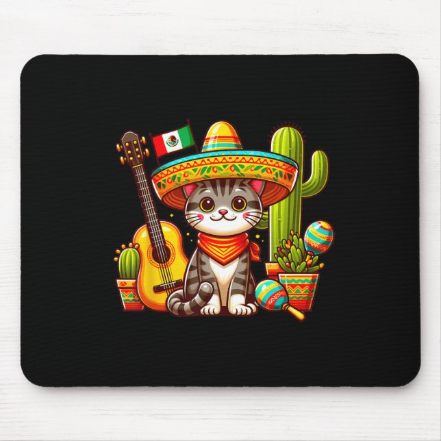 Mexican Cat Cinco De Mayo Kitten Let's Fiesta Viva Mouse Pad (Front)