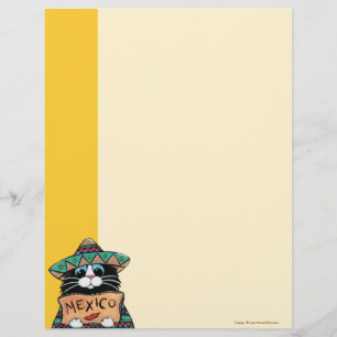 Mexican Cat in a Poncho & Sombrero Kids Letterhead