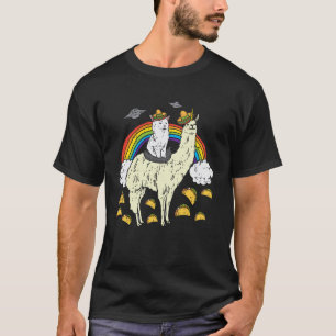 Mexican Cat Riding Llama Unicorn Rainbow Cinco De T-Shirt