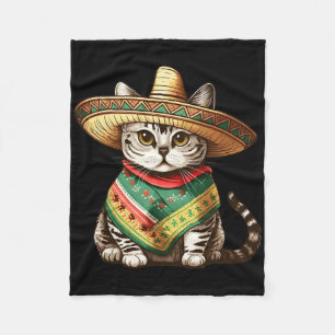Mexican Cat Wearing Sombrero Hat And Poncho Cinco Fleece Blanket