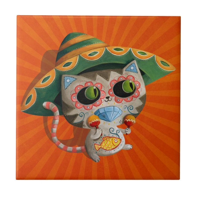 Mexican Cat with Sombrero Tile (Front)