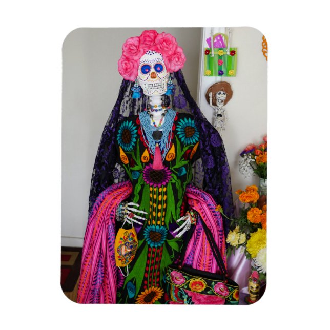 Mexican Catrina Sugar Skull for Day of the Dead Magnet (Vertical)