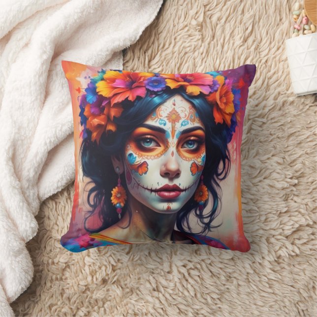 Mexican Catrina watercolor Cushion (Blanket)
