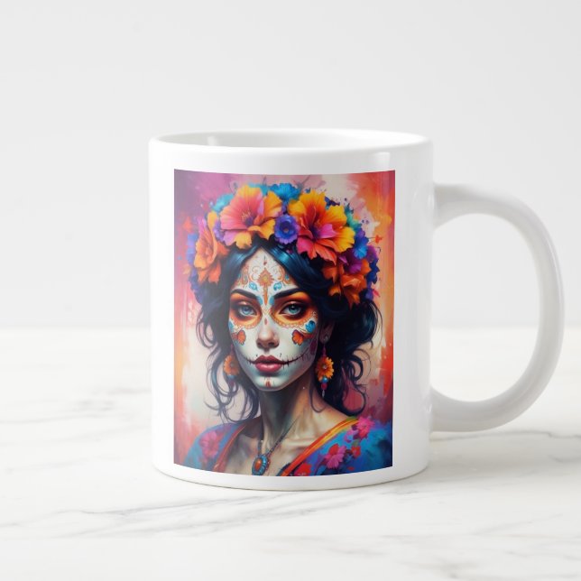 Mexican Catrina watercolor Large Coffee Mug (Right)