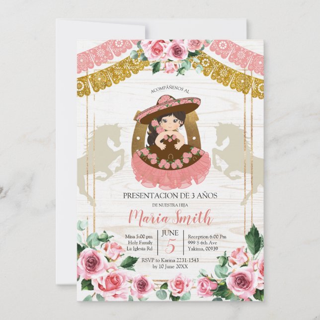 Mexican Charra Pink Rose 3rd Birthday Western Invitation (Front)