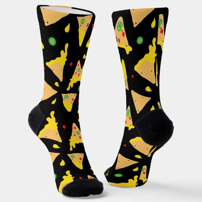 Mexican Cheese Nachos Chips Patterned Socks (Angled)