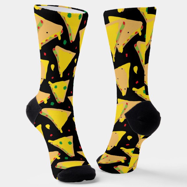 Mexican Cheese Quesadillas Food Patterned Socks (Angled)