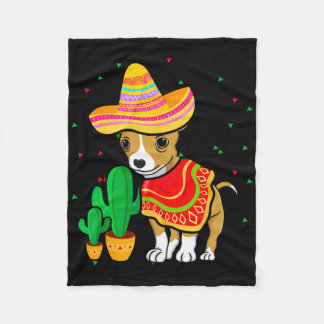 Mexican Chihuahua Dog Sombrero Cinco De Mayo Fiest Fleece Blanket