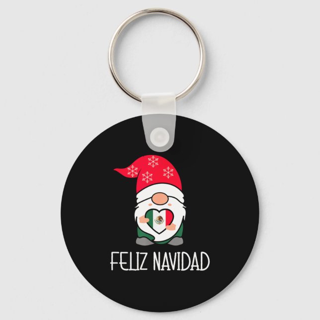 Mexican Christmas Gnome Feliz Navidad Mexico  Key Ring (Front)