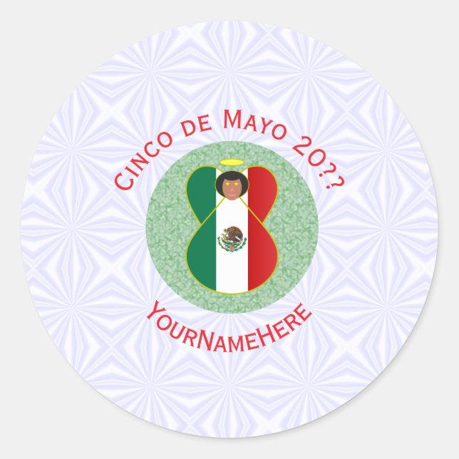 Mexican Cinco de Mayo Angel Personalised  Classic Round Sticker (Front)