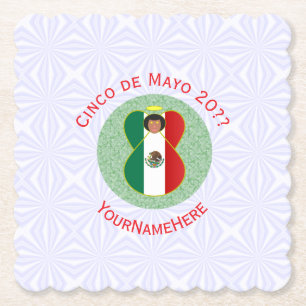 Mexican Cinco de Mayo Angel Personalised  Paper Coaster