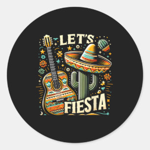 Mexican Cinco De Mayo Cactus Guitar For Men Women  Classic Round Sticker