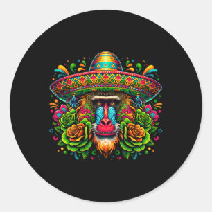 Mexican Cinco De Mayo Let's Fiesta Party Baboon Mo Classic Round Sticker