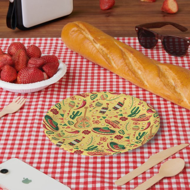 Mexican Cinco De Mayo Pattern  Paper Plate (Picnic)