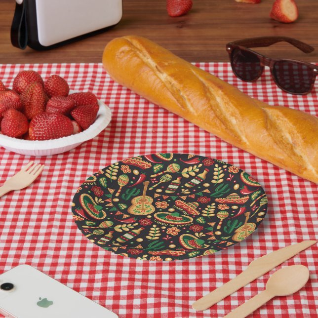 Mexican Cinco De Mayo Pattern  Paper Plate (Picnic)
