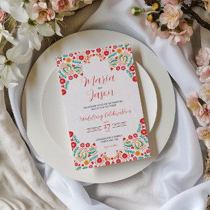 Mexican Colourful Botanical Romantic Floral Weddin Invitation