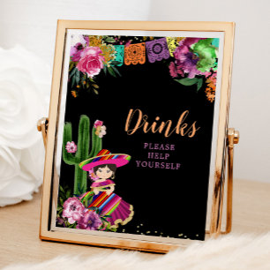 Mexican Colourful Fiesta Floral Birthday Drinks Poster