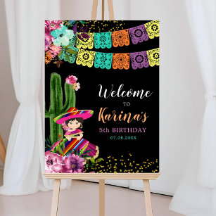 Mexican Colourful Fiesta Floral Birthday Welcome Poster