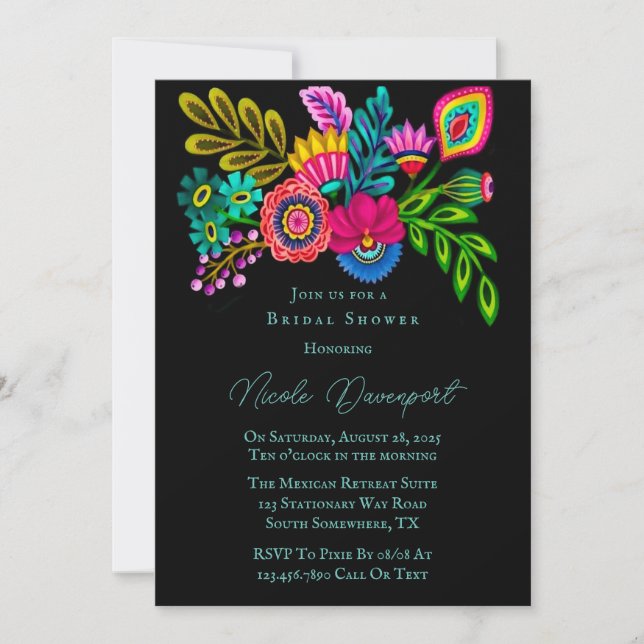 Mexican Colourful Flora Bridal Shower  Invitation (Front)