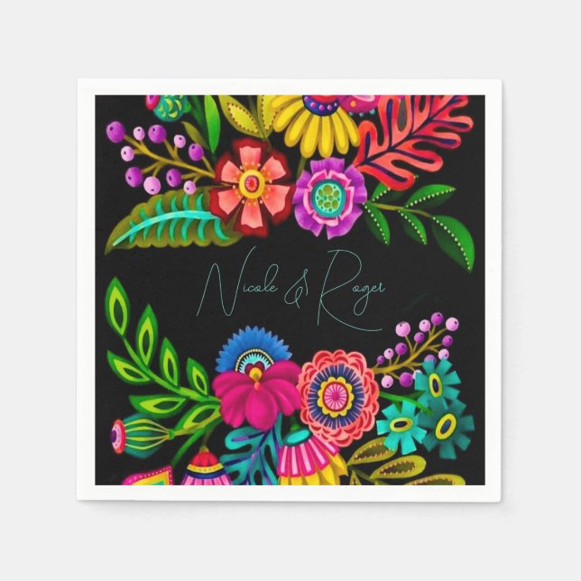 Mexican Colourful Flora Wedding Napkin (Front)