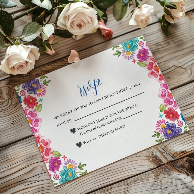 Mexican Colourful Floral Botanical Fiesta Wedding RSVP Card (Mexican Colorful Floral Botanical Fiesta Wedding RSVP Card)