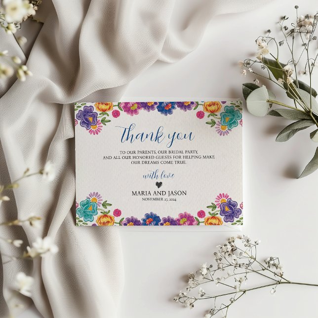 Mexican Colourful Floral Botanical Fiesta Wedding Thank You Card (Mexican Colorful Floral Botanical Fiesta Wedding Thank You Card)