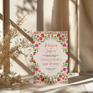 Mexican Colourful Floral Botanical Flowers Wedding Invitation
