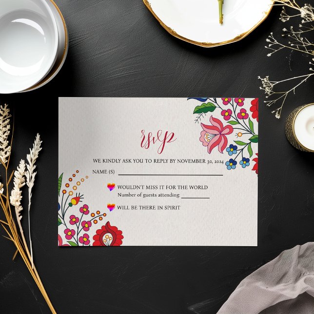 Mexican Colourful Floral Botanical Modern Wedding RSVP Card (Mexican Colorful Floral Botanical Modern Wedding RSVP Card)
