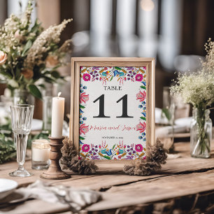 Mexican Colourful Floral Botanical Modern Wedding Table Number