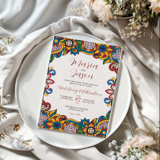 Mexican Colourful Floral Folk Art Flowers Wedding Invitation