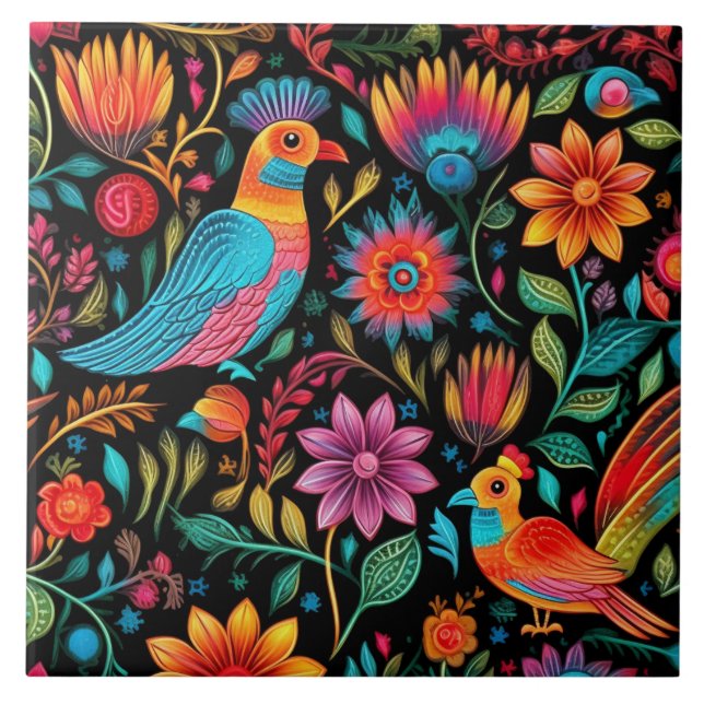 Mexican colourful floral pattern tile (Front)