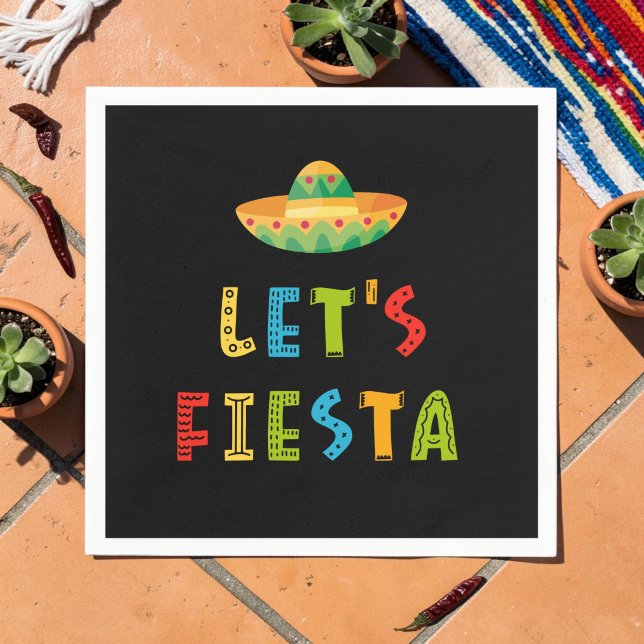 Mexican Colourful Let's Fiesta Black Napkin (Creator Uploaded)