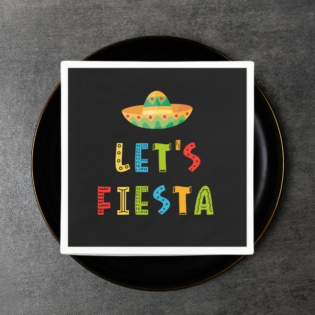 Mexican Colourful Let's Fiesta Black Napkin (Creator Uploaded)