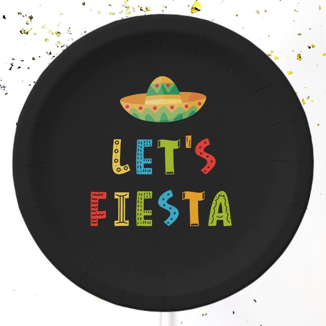 Mexican Colourful Let's Fiesta Black Paper Plate (Creator Uploaded)
