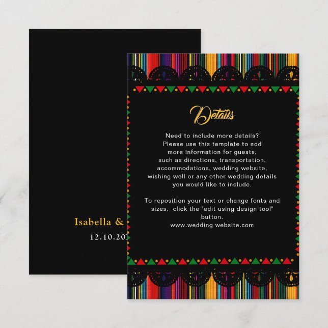 Mexican colourful wedding details  enclosure card (Front/Back)