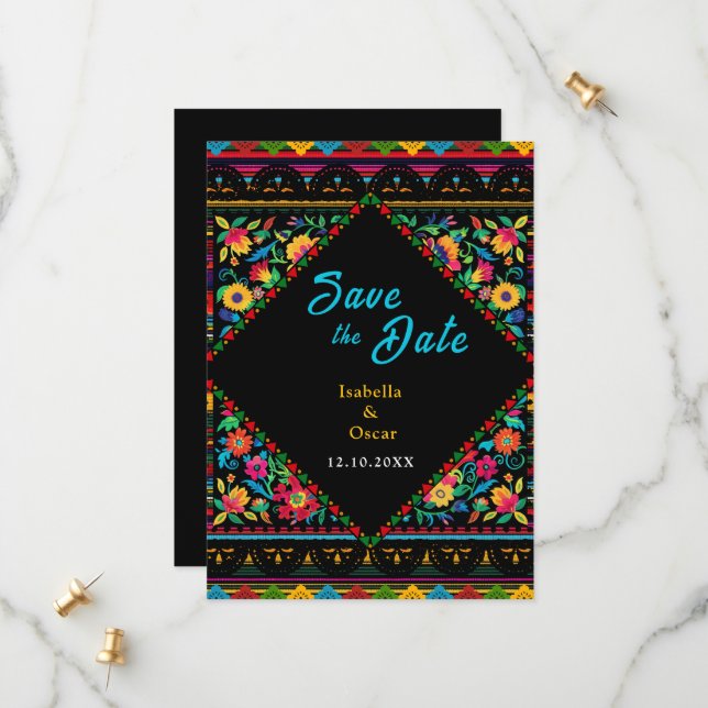 Mexican colourful wedding save the date (Front/Back In Situ)