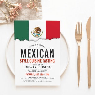 Mexican Cuisine   Party Flag White Invite
