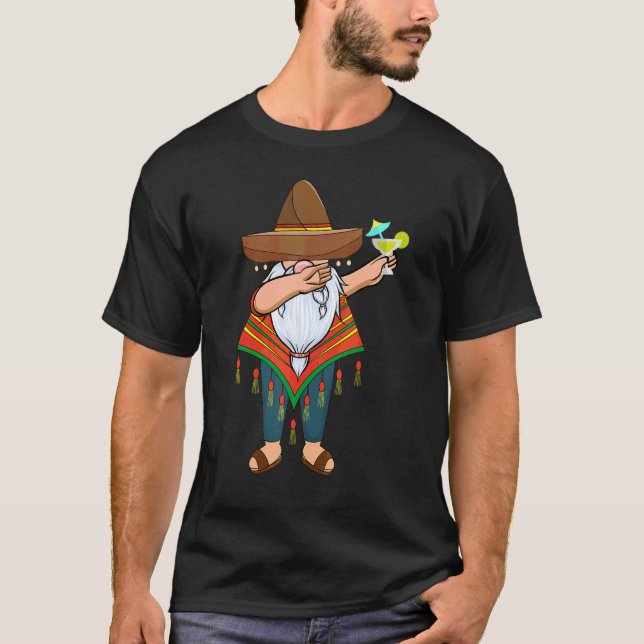 Mexican Dabbing Gnome Tequila Cinco De Mayo Poncho T-Shirt (Front)