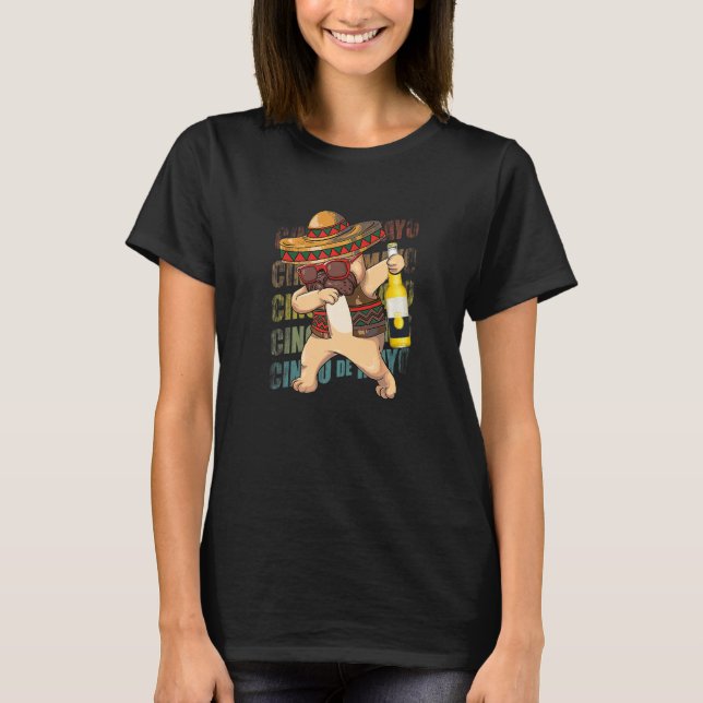 Mexican Dabbing Pug Dog Cinco De Mayo Poncho Sombr T-Shirt (Front)