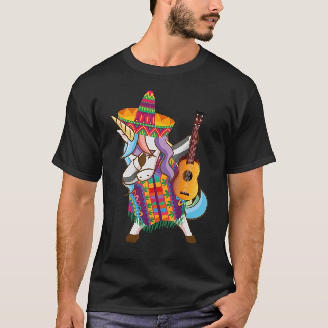 Mexican Dabbing Unicorn Cinco De Mayo Poncho Sombr T-Shirt (Front)