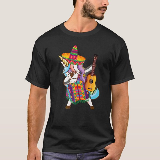 Mexican Dabbing Unicorn Cinco De Mayo Poncho Sombr T-Shirt (Front)