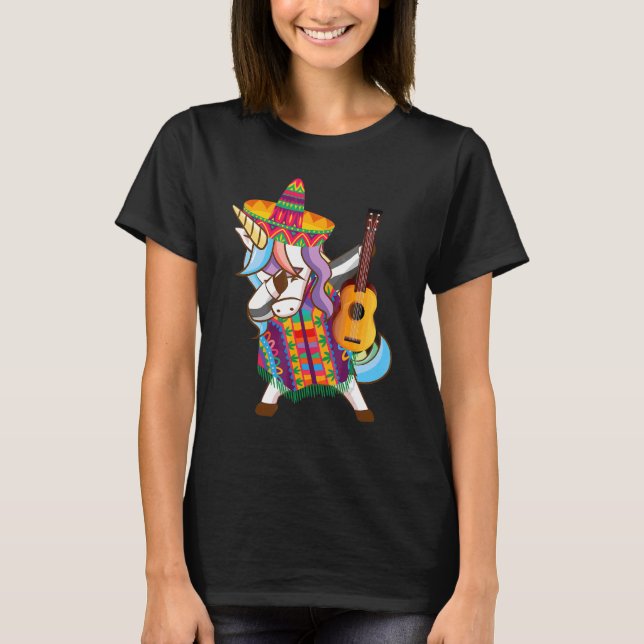 Mexican Dabbing Unicorn Cinco De Mayo Poncho Sombr T-Shirt (Front)