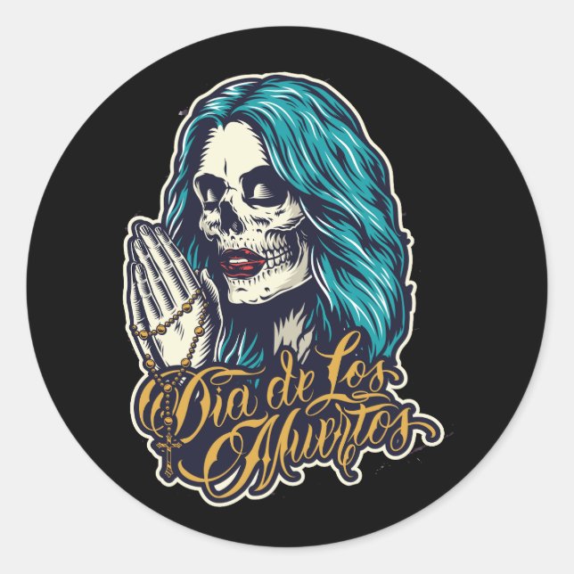 mexican day of dead classic round sticker (Front)